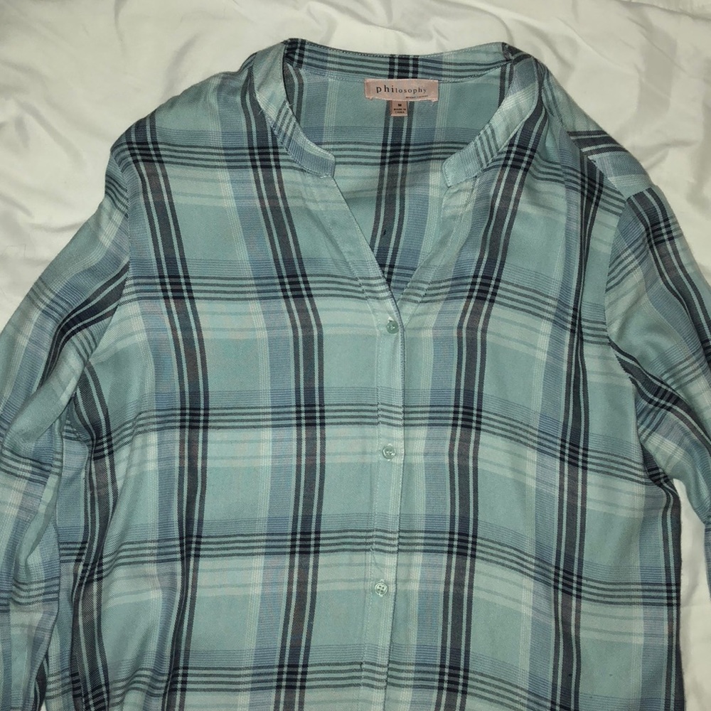 Blue loose fitting flannel